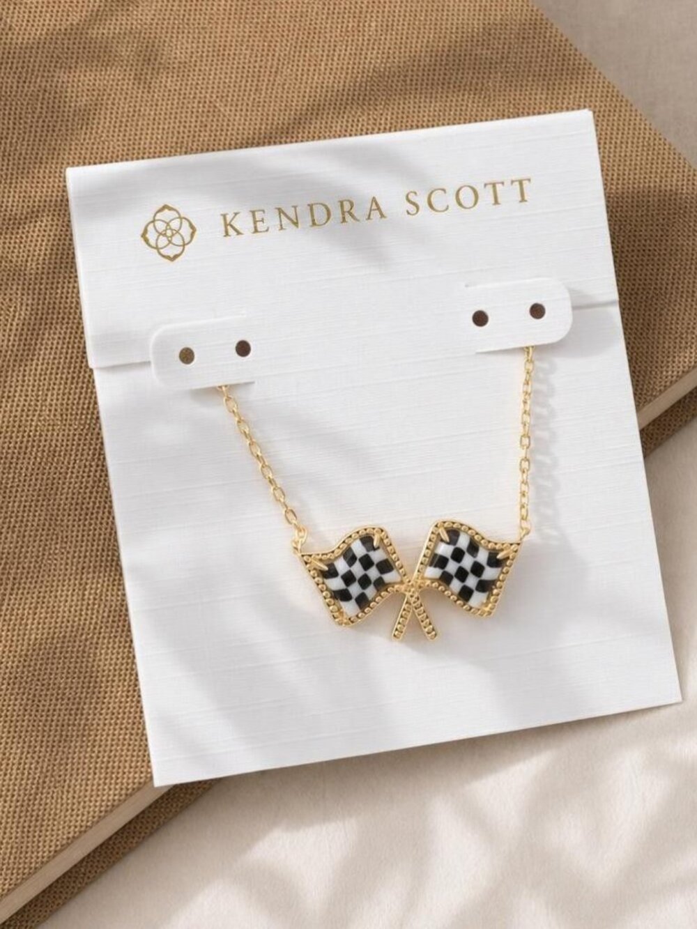 Kendra Scott Checkered Flag Gold Pendant Necklace